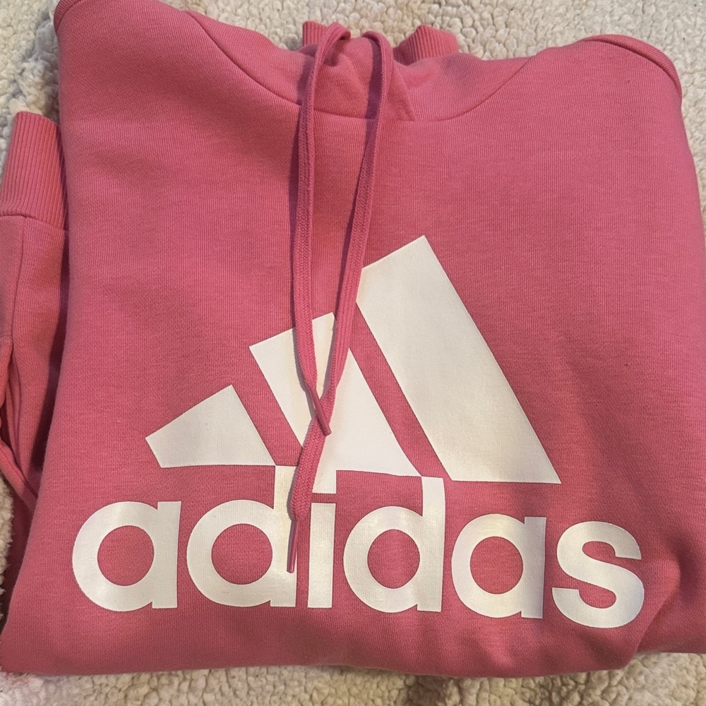 adidas Pink and White Women's Front Pocket Hoodie